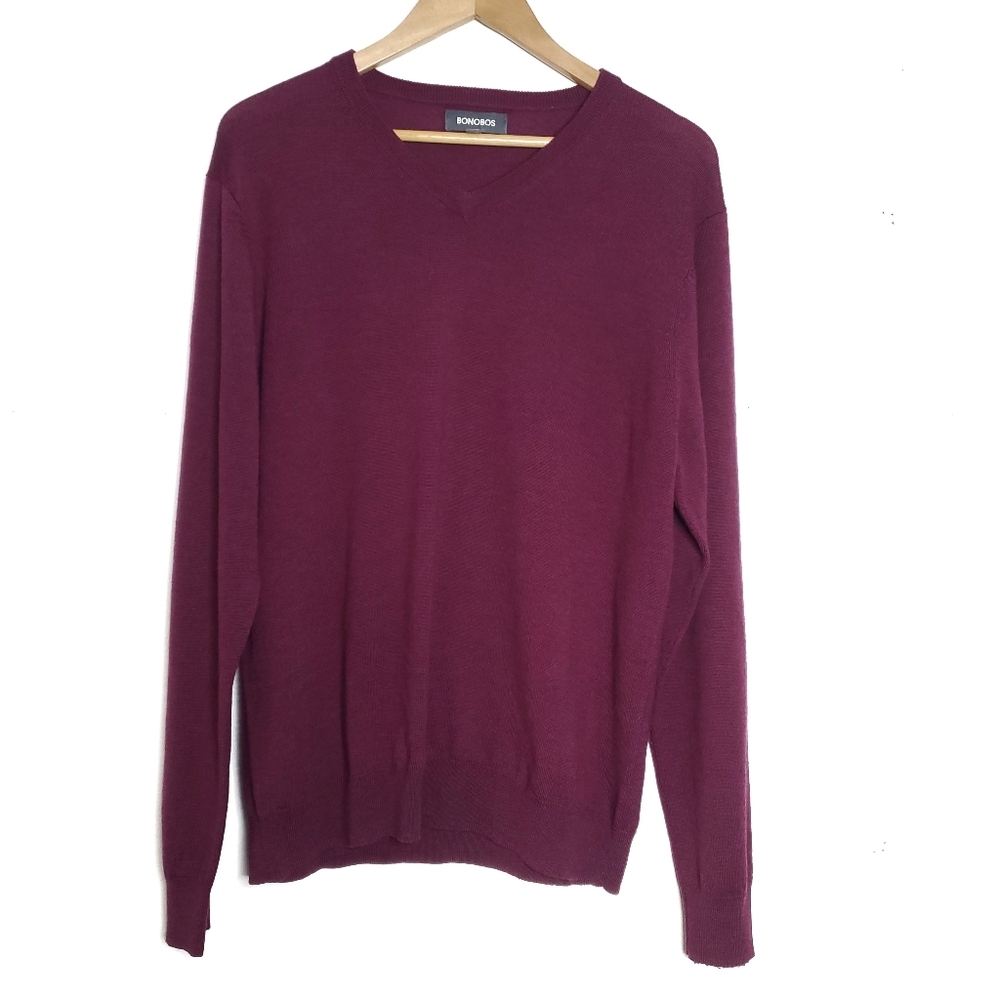 Bonobos Mens Slim Fit Sweater Extra Fine Merino Wool Size XL Burgundy Preppy Top